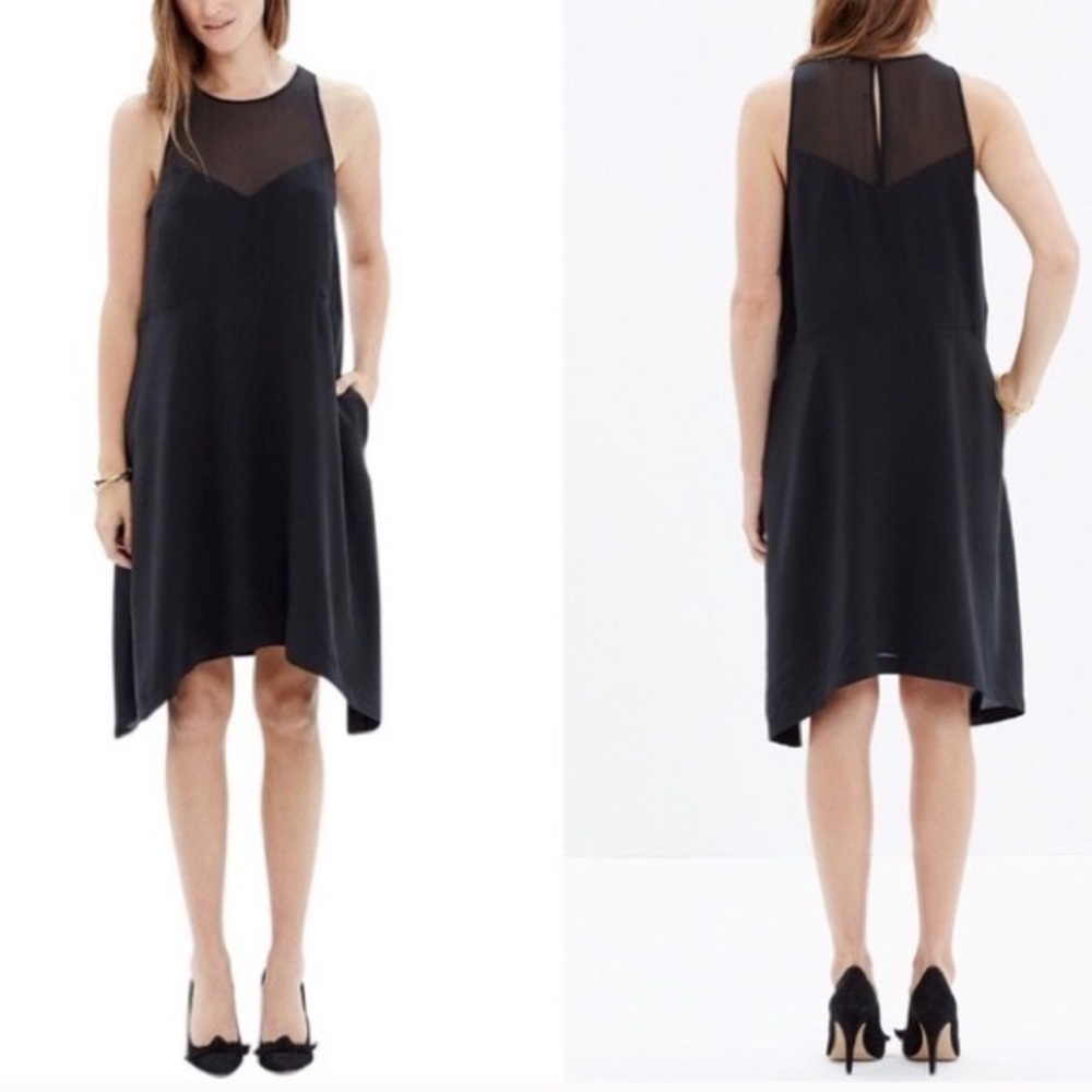 Madewell black parkview silk shift dress sheer sleeveless